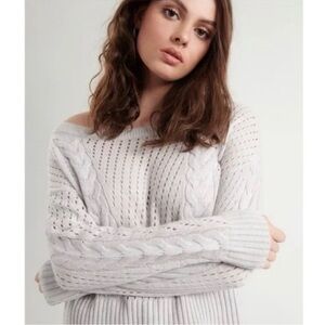 FIG off the shoulder Cream Cable Knit Sweater
